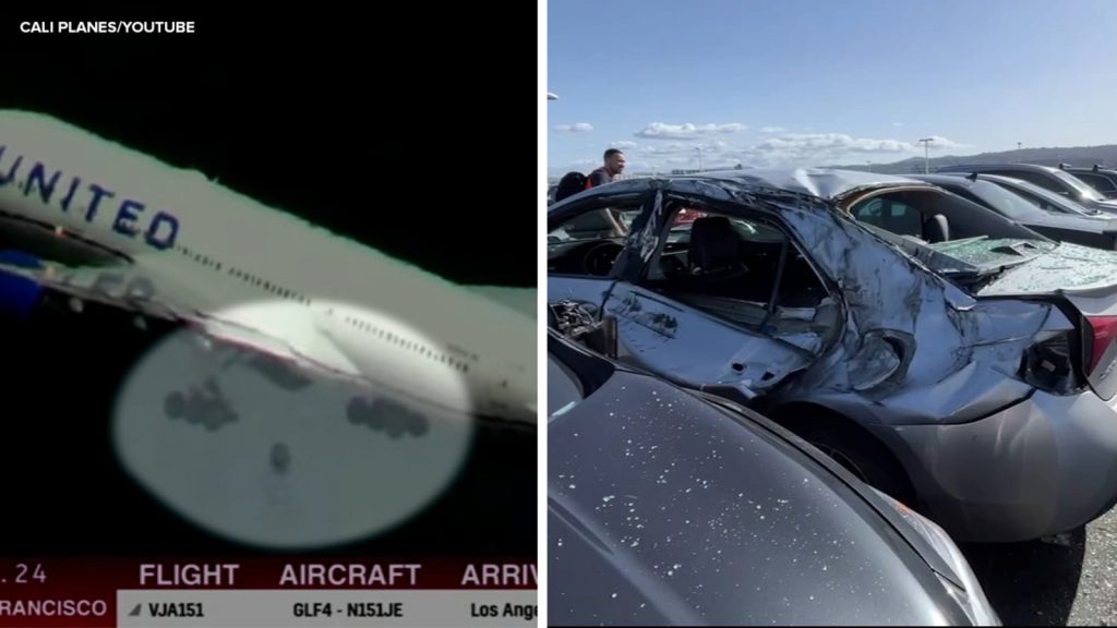 United Airlines: Bay Area woman still without car after it was crushed by tire that fell off plane at SFO 15052759 071124 Kgo Airplane Tire Split Img.jpg