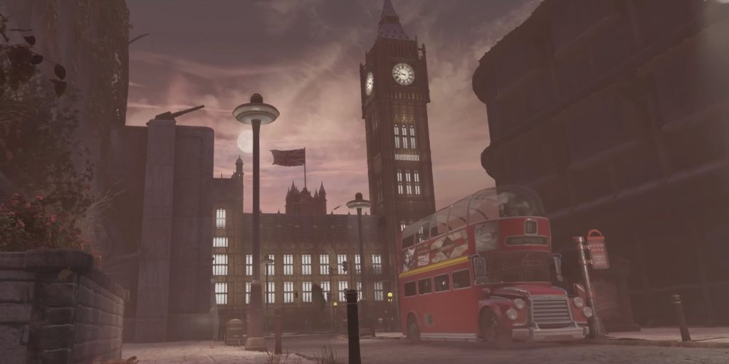 A Red Bus Next To Alarge Building And Clock Tower.jpg
