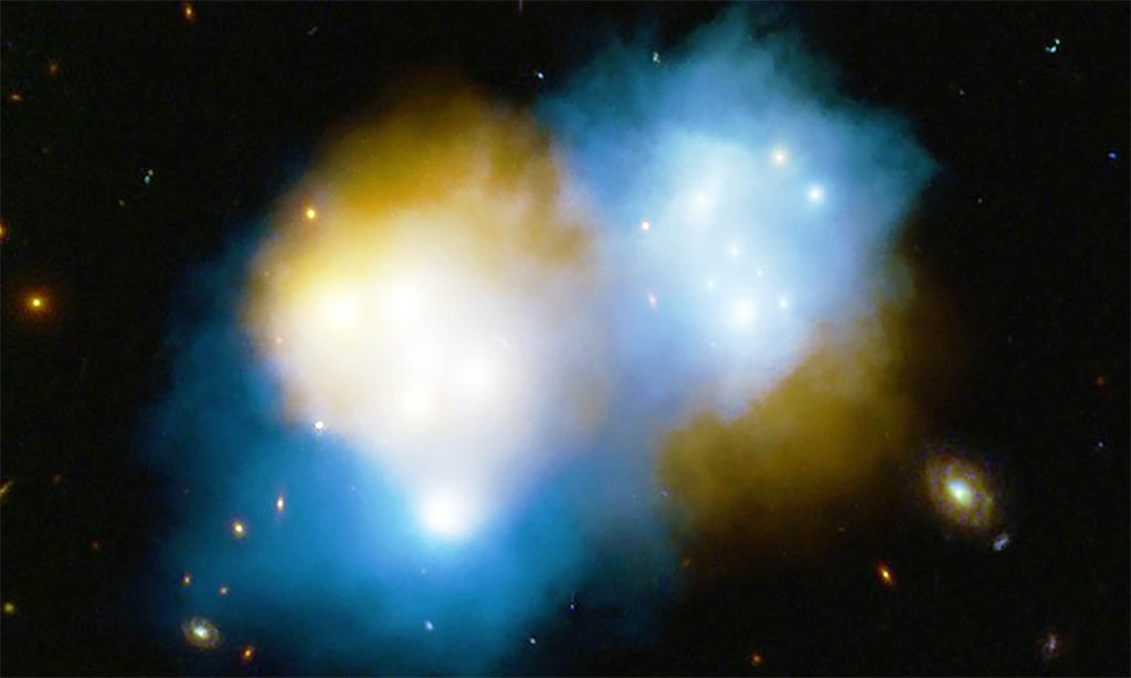 Galaxy Cluster Collision Dark Matter Normal Matter Caltech 1m.jpg